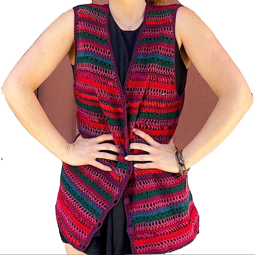 Vintage retro multicolor 1970s sweater vest